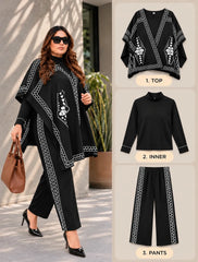 Winter 3 Piece Cape Shawl For Women | Black
