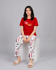 Crimson Geometric Print pajama Set