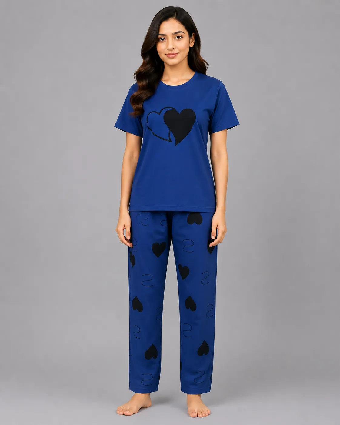 Blue Double Heart Pajama Set