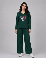 Women V-Neck Lounge Wear | Love Color - Sherwood Green