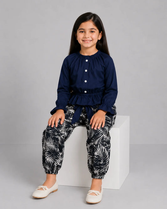 Nova Leaf Pajama Set - Navy Blue