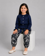 Nova Leaf Pajama Set - Navy Blue