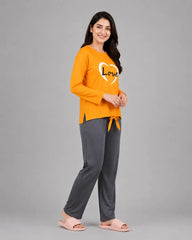 Women Premium 2 Piece Lounge Set | Love Heart - Yellow & Grey