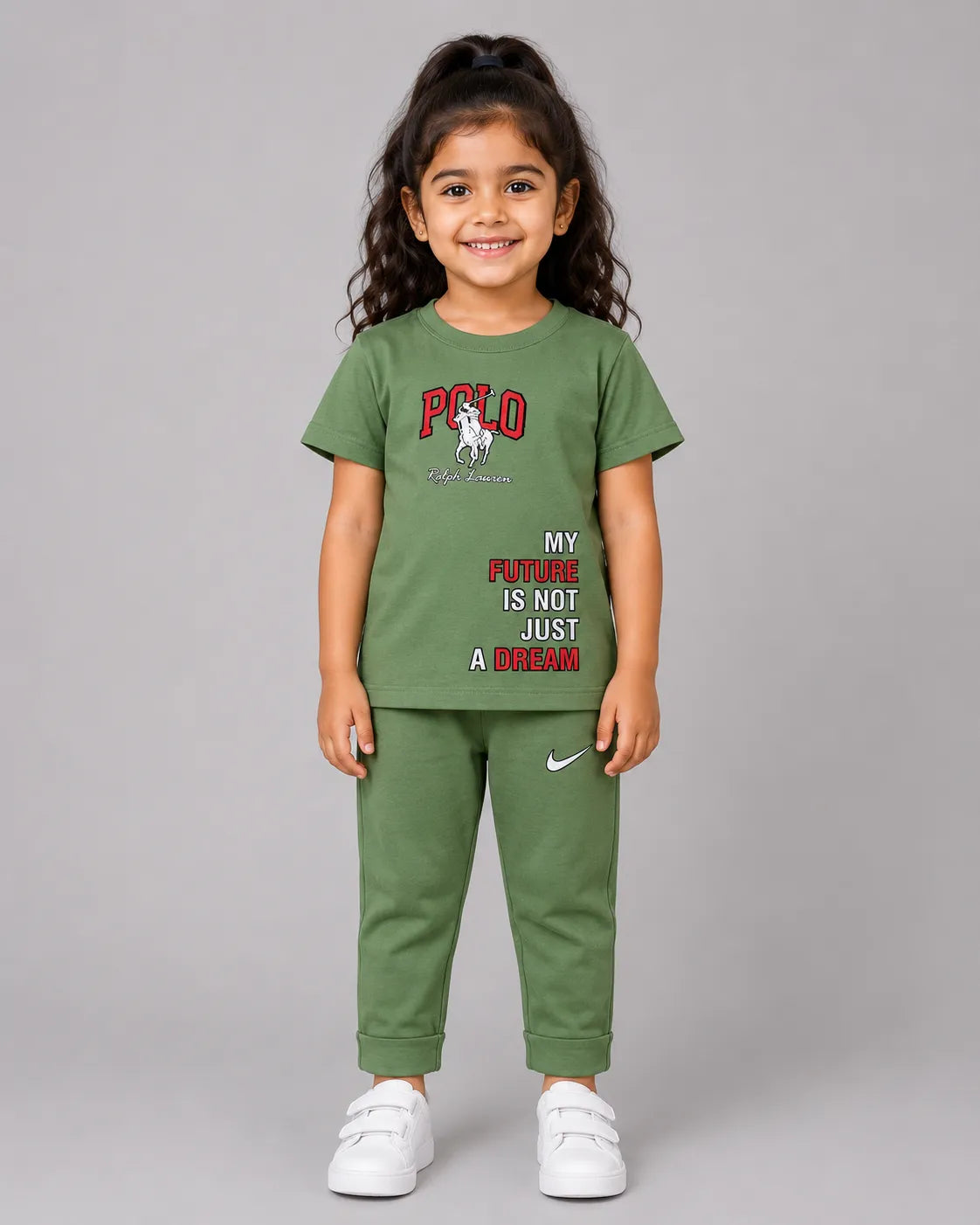 Kids Matching Set | Polo - Olive Green
