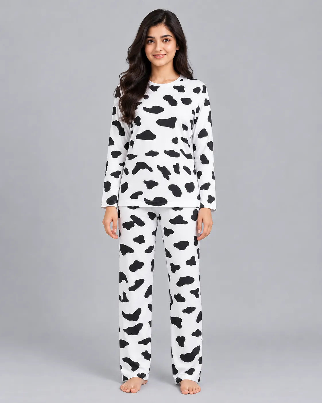 White Cow Print Fleece Casual Wear Set