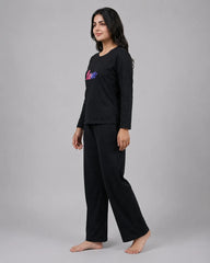 Women Round-Neck Lounge Wear | Multi Love - Black