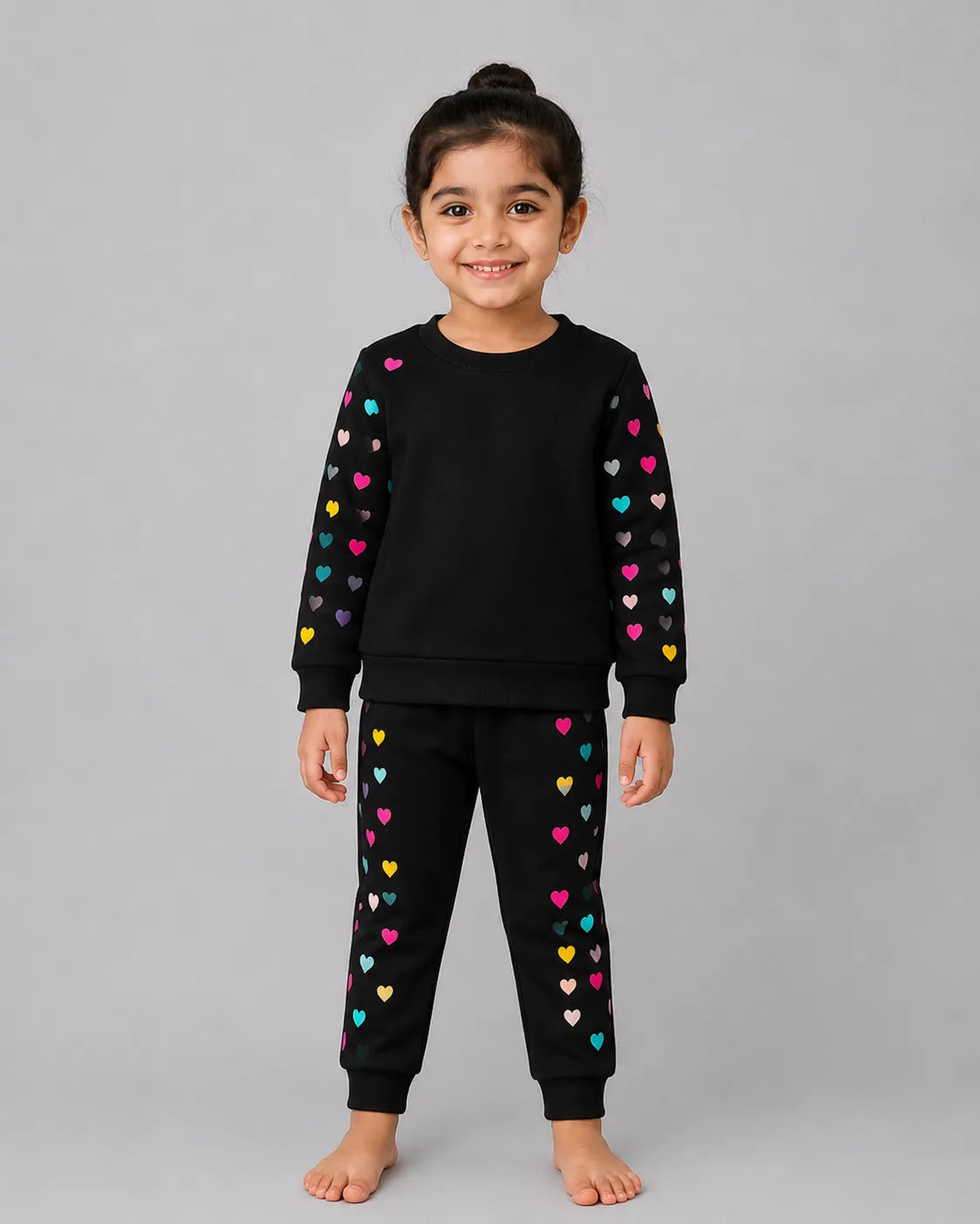 Colourful Heart Printed Sweatshirt Set | black
