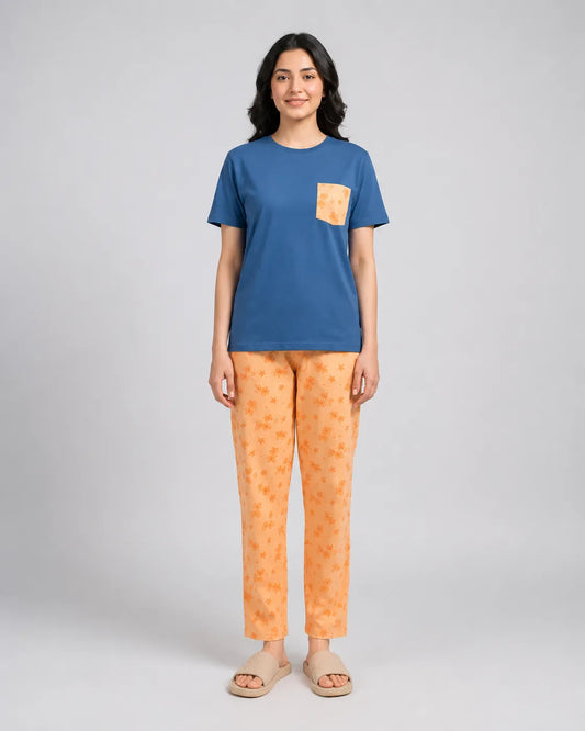 Palm Breeze Pajama Set – Navy Blue