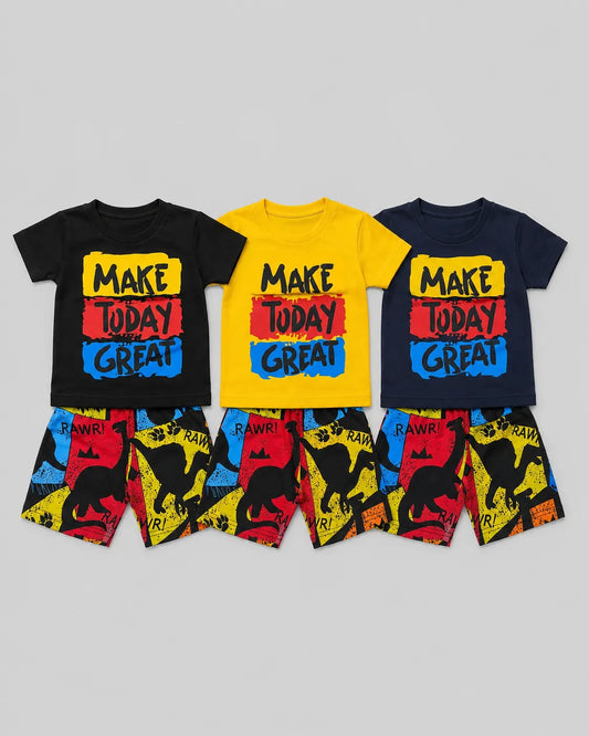 Pack Of 3 Kids Make Today Short Set | Black, Yellow & Navy