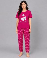 Polka Dot Butterfly Pajama Set - Pink