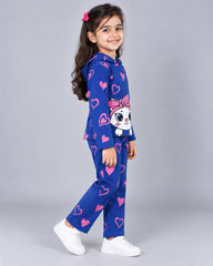 Heart Kitty Hoodie Set - Blue