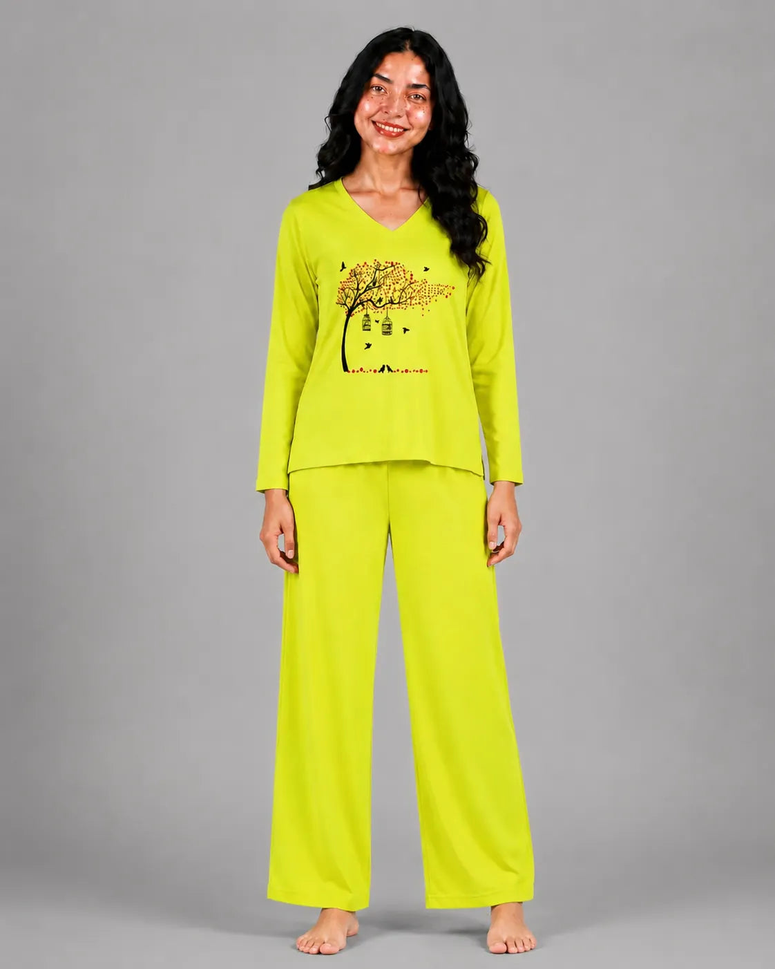 Women V-Neck Lounge Wear | Spring Tree - Lemon Yellow