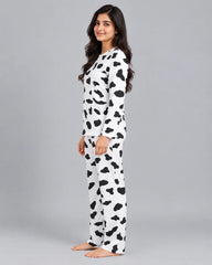 White Cow Print Fleece Casual Wear Set
