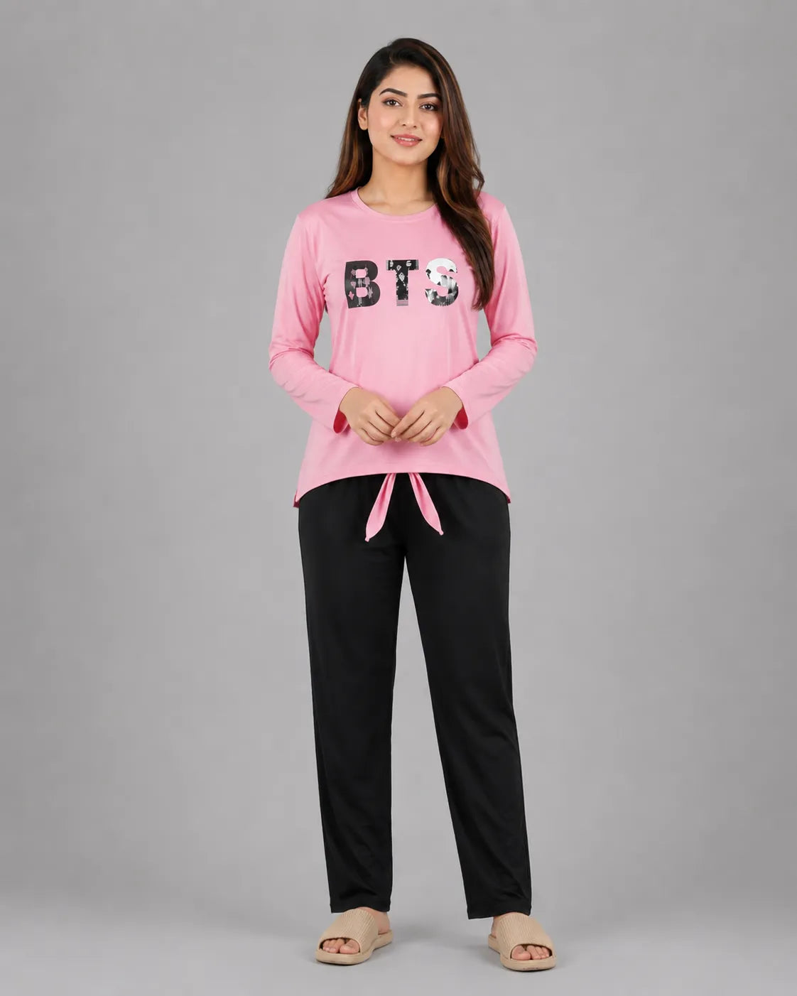 Women Premium 2 Piece Lounge Set | BTS - Pink & Grey