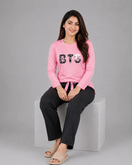 Women Premium 2 Piece Lounge Set | BTS - Pink & Grey