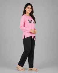 Women Premium 2 Piece Lounge Set | BTS - Pink & Grey