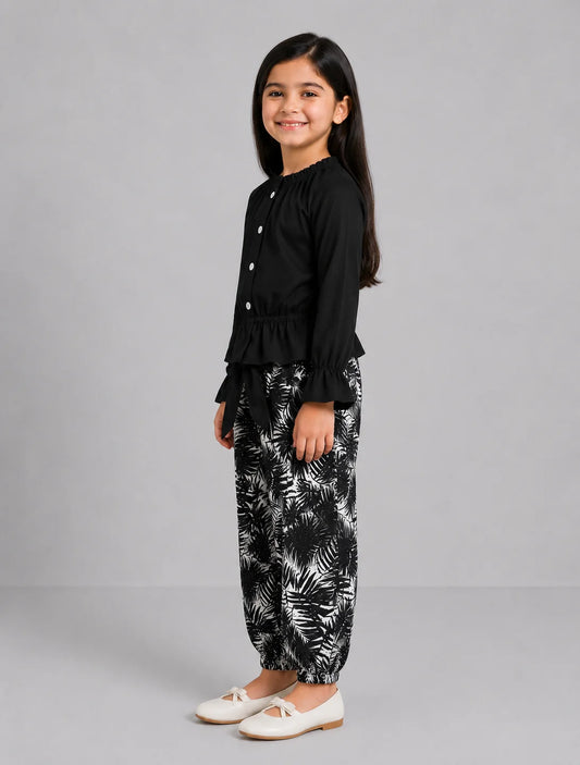 Nova Leaf Pajama Set - Black