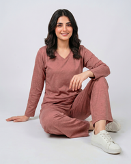 Women V Neck Lounge Wear - Rusty