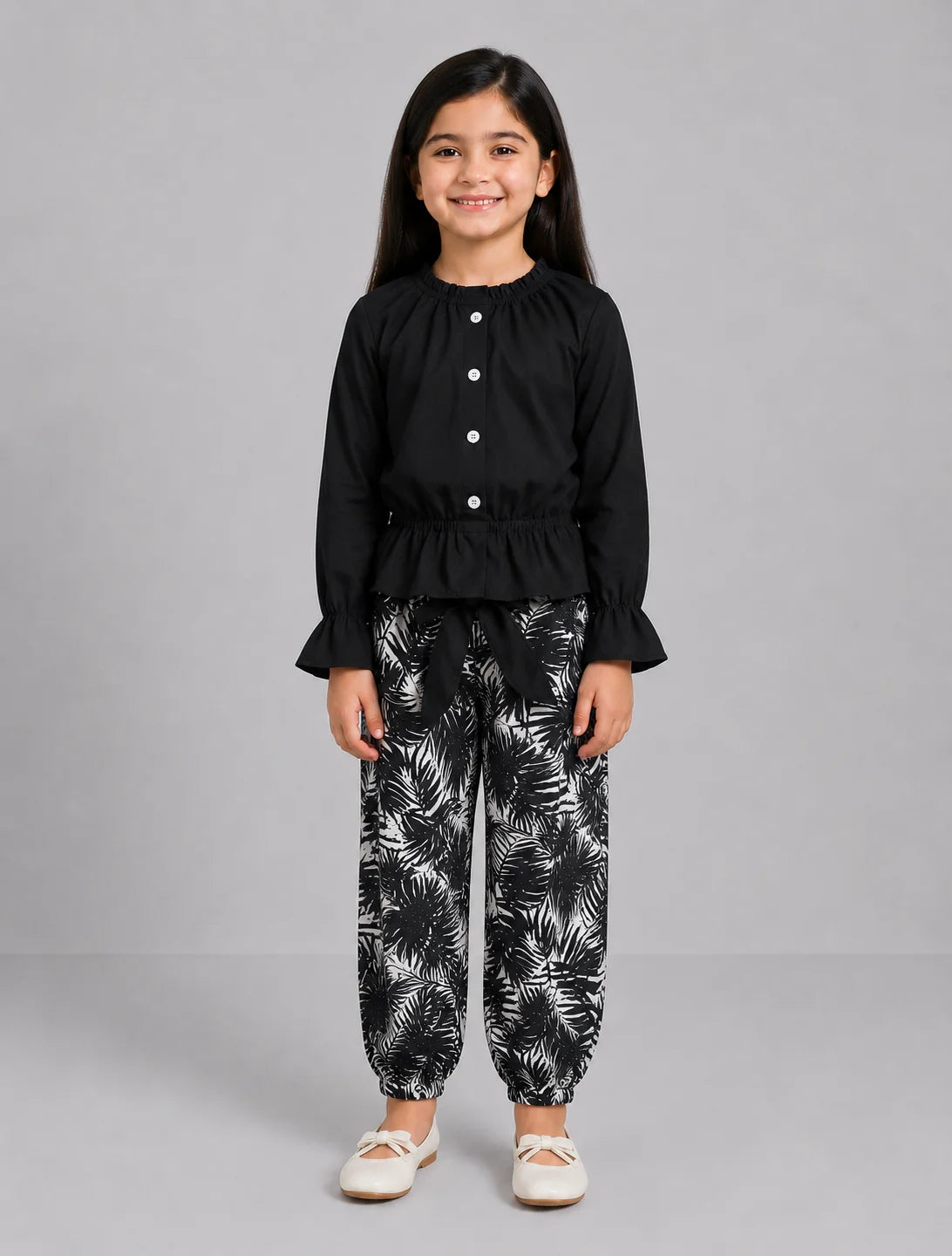 Nova Leaf Pajama Set - Black