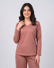 Women V Neck Lounge Wear - Rusty