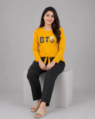 Women Premium 2 Piece Lounge Set | BTS - Yellow & Grey