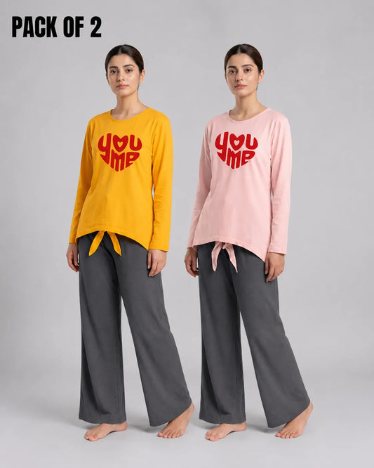 Pack Of 2 Women Premium Loungewear |  You & Me - Yellow & Pink
