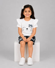 Midnight Charcoal Kitty Graphic Short Set