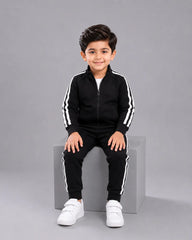 Kids Winter Stripe Tracksuit - Black