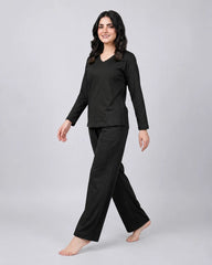 Women V Neck Lounge Wear - Black