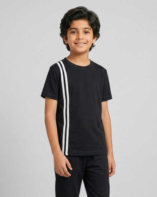 Black Side Stripe T-Shirt & Jogger Tracksuit Set