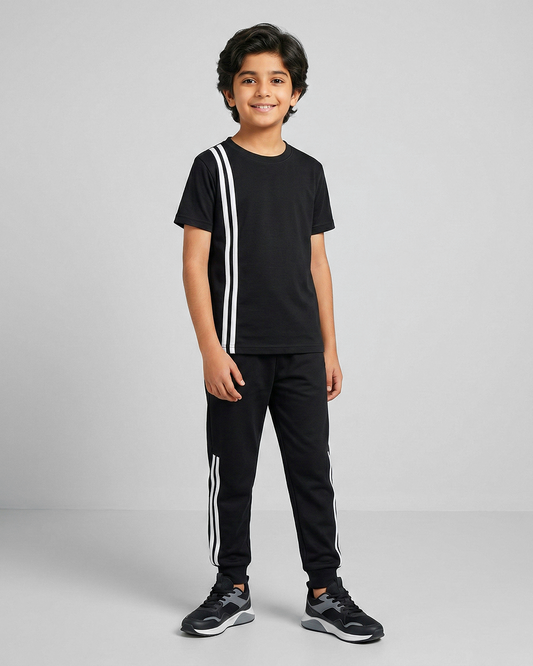 Black Side Stripe T-Shirt & Jogger Tracksuit Set