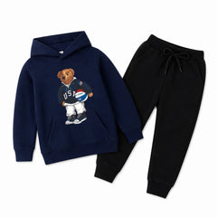 Kids Winter Hoodie Set | Football Bear Printed
