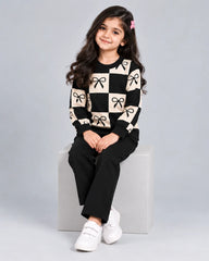 Check Bow Kids Winter Set - Black