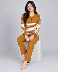 Cozy Stripe Lounge Set - Brown