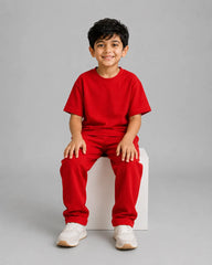 Drop Shoulder Pajama Set - Red