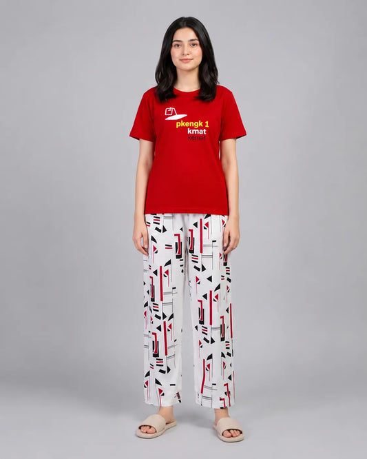 Crimson Geometric Print pajama Set