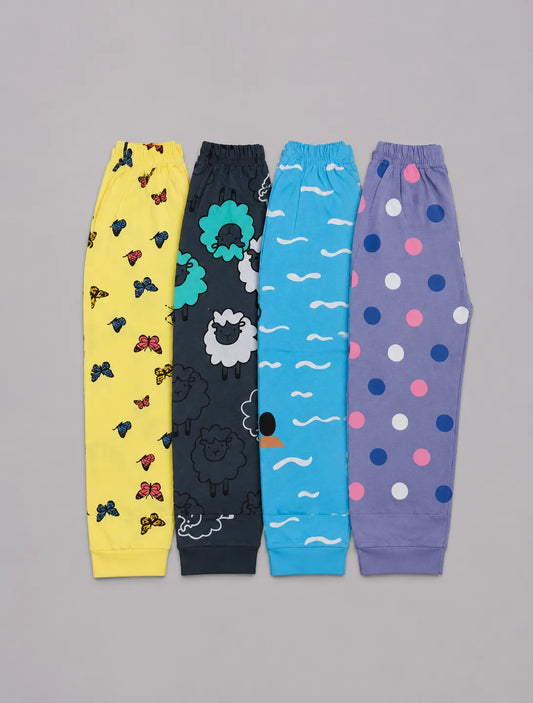 Pack Of 4 Kids Trouser | Rabbit Butterfly, Sheep, Ocean Breeze & Cute Cat
