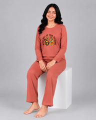 Women Round-Neck Lounge Wear | Never Give Up - Rusty