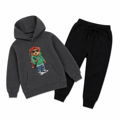 Kids Winter Hoodie Set | Green Bear Printed