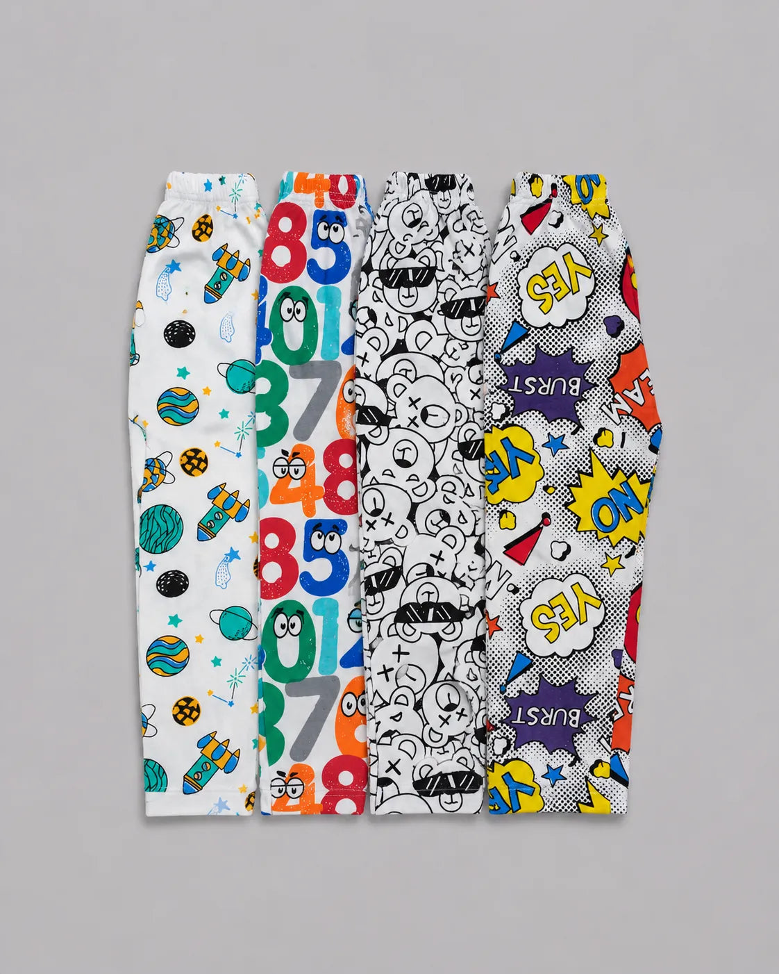 Pack Of 4 Kids Trouser | Space, Numbers, Cartoon & Pop Art