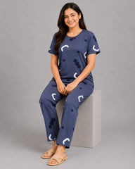 Pattern Printed Pajama Set - Blue