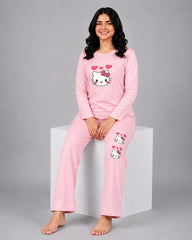 Women Round-Neck Lounge Wear | Hello Kitty - Baby Pink