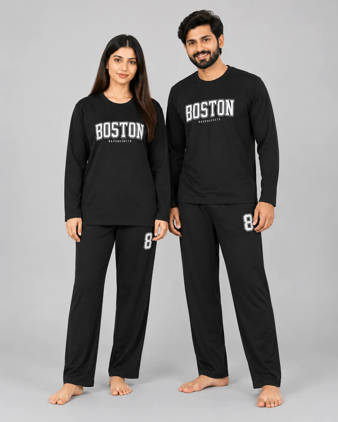 Boston Drop Shoulder Unisex Pajama Set - Black