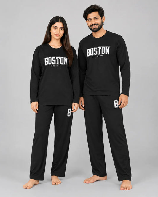Boston Drop Shoulder Unisex Pajama Set - Black