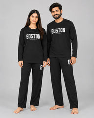 Boston Drop Shoulder Unisex Pajama Set - Black