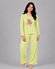 Women V-Neck Lounge Wear | Flower - Lemon Yellow