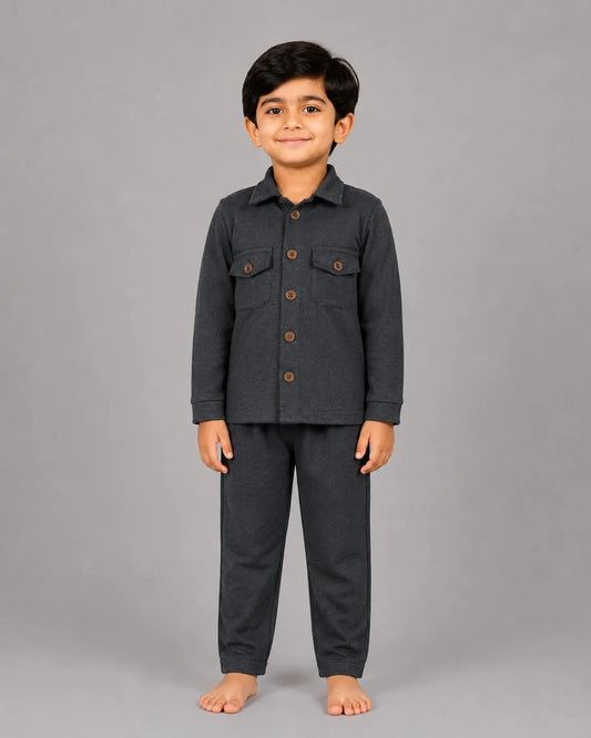 Mini Cargo Shirt Set - Grey