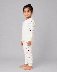 Colourful Heart Printed Sweatshirt Set | white