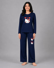 Women Round-Neck Lounge Wear | Hello Kitty - Navy Blue