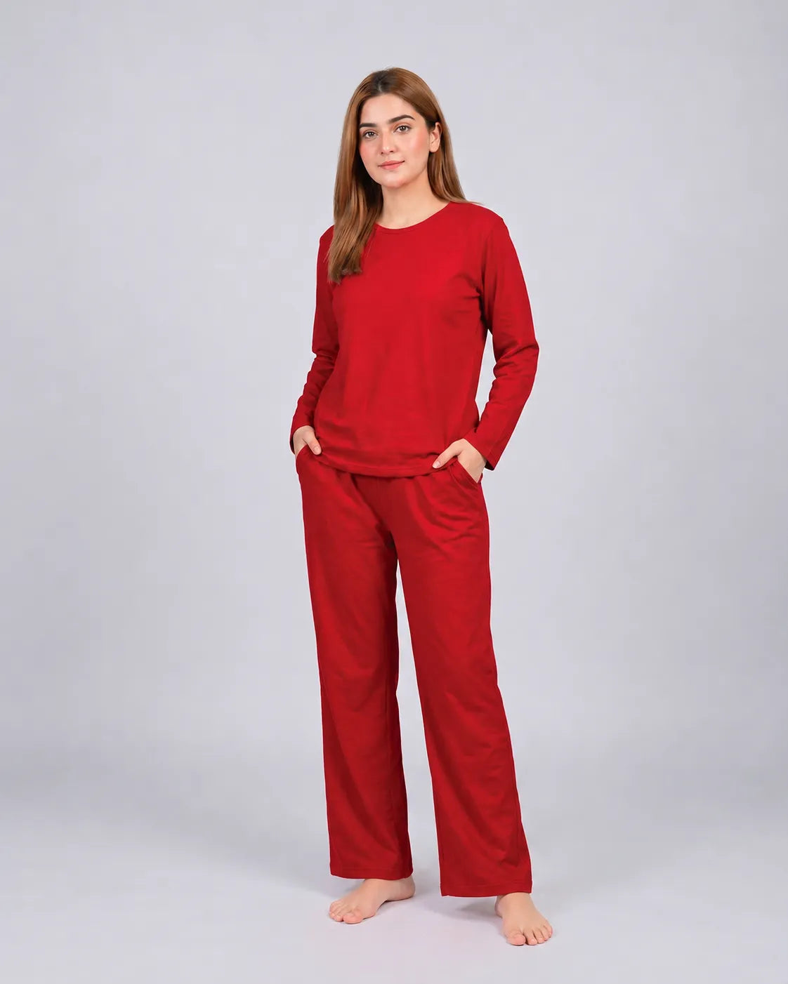 Women Round Neck Lounge Wear - Red